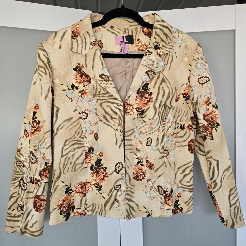 Floral Zebra Print Beige Women's Jacket